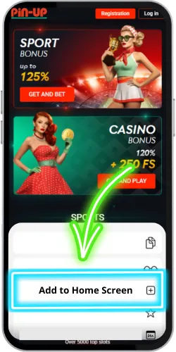 Pin Up iOS APK — Add to Home Screen option