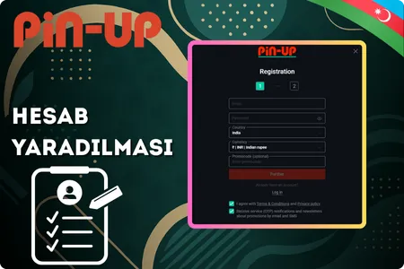 PinUp hesab yaratma — Qeydiyyat ekranı